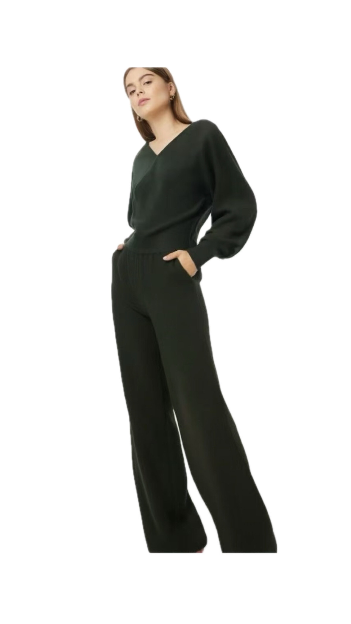 Grossiste AMARIA - Ensemble en maille cache-cœur – Pantalon large & haut croisé - VISCOSE
