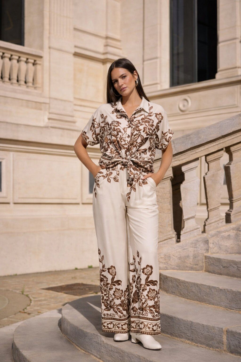 Grossiste AMARIA - Ensemble – Chemise Ample & Pantalon Palazzo – Imprimé Floral – Coupe Fluide Chic