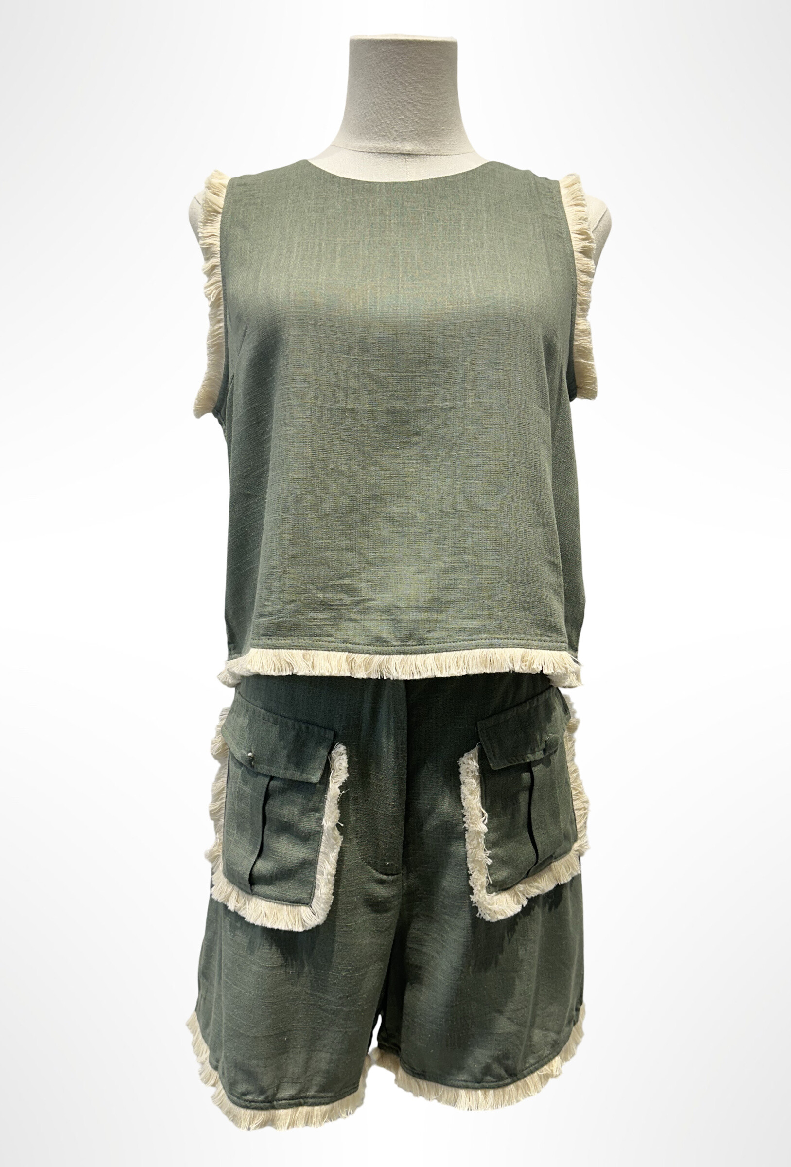 Mayorista AMARIA - Conjunto de Flecos - Top de Tirantes y Pantalones Cortos Cargo