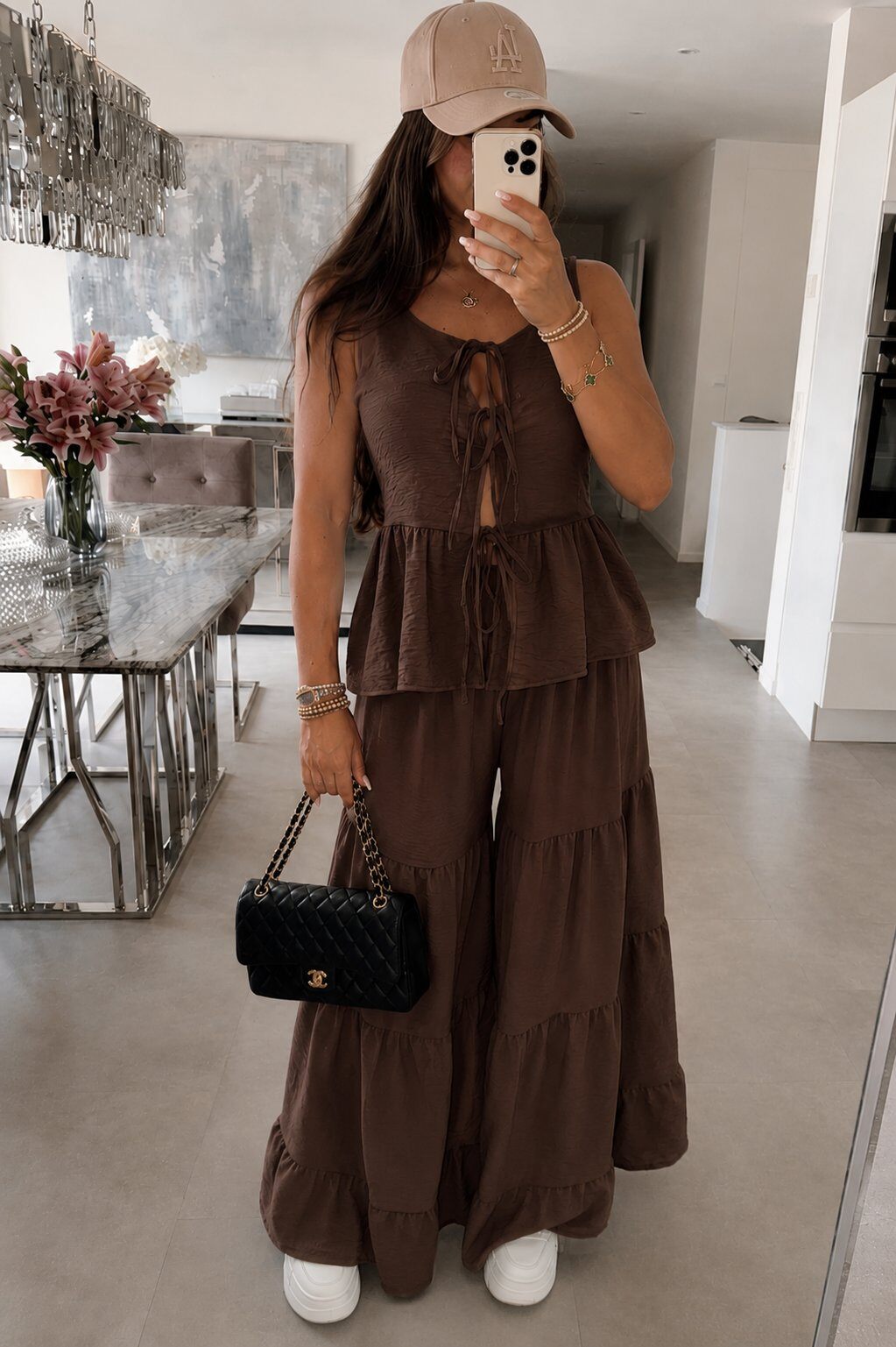 Wholesaler AMARIA - Women's set with a sleeveless knotted top and wide flowy ruffled pants - Spring Summer 2026 Collection - Made in Italy