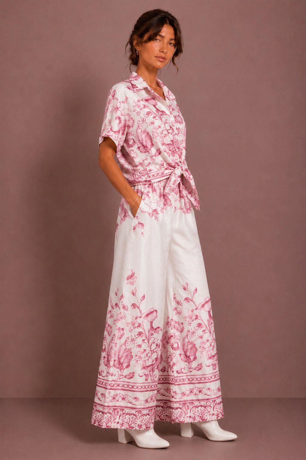 Grossiste AMARIA - Ensemble – Chemise Ample & Pantalon Palazzo – Imprimé Floral – Coupe Fluide Chic