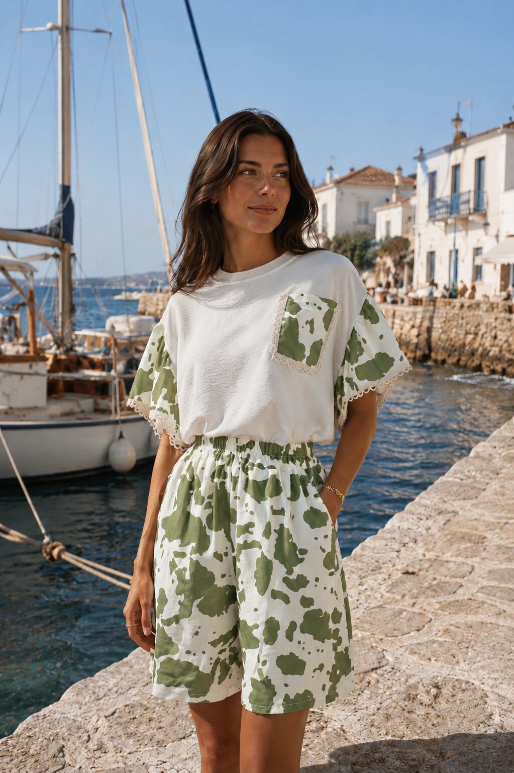 Mayorista AMARIA - Conjunto de shorts y top estilo bohemio occidental con encaje