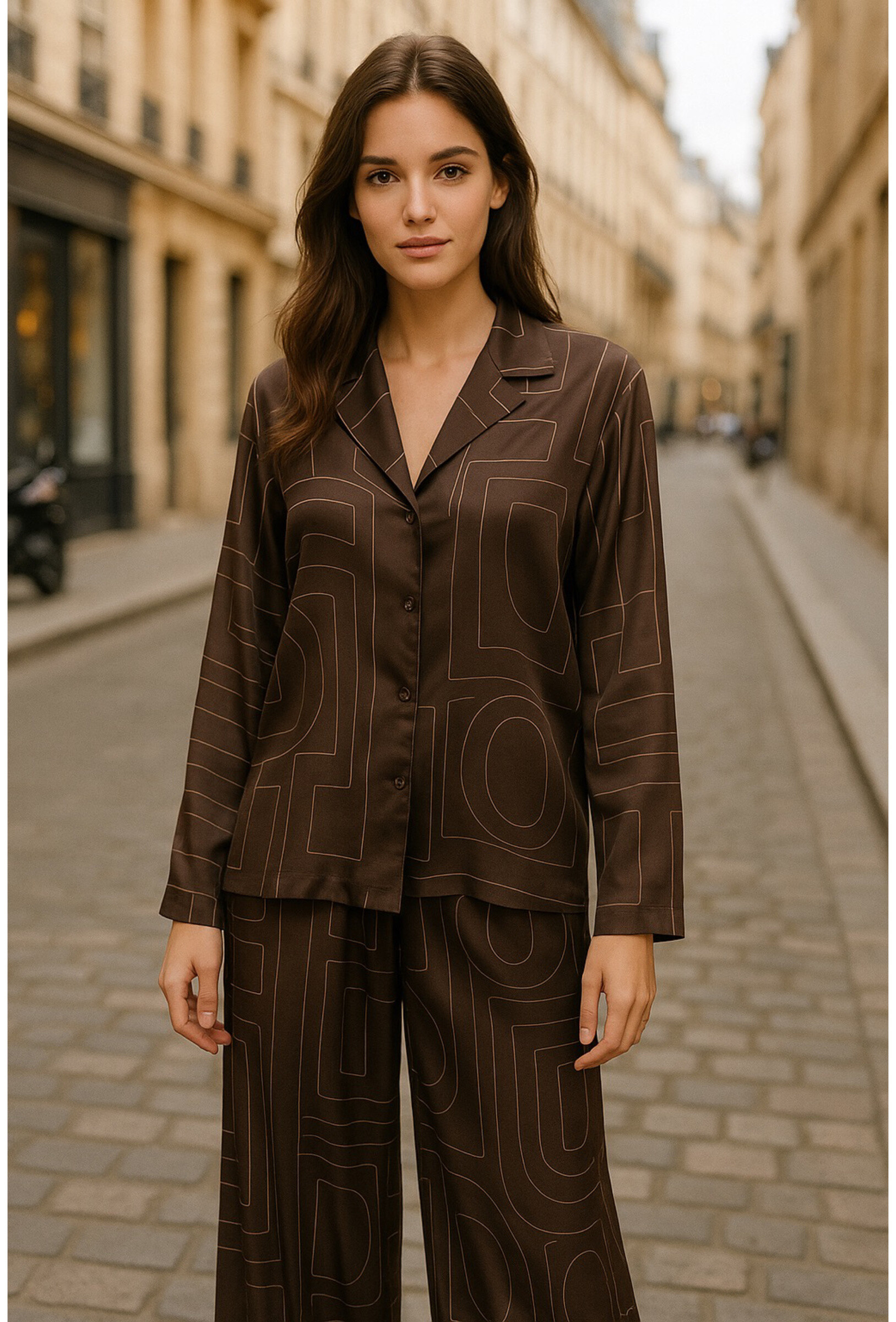 Grossiste AMARIA - Ensemble Pantalon et Chemise Fluide à Imprimé Graphique