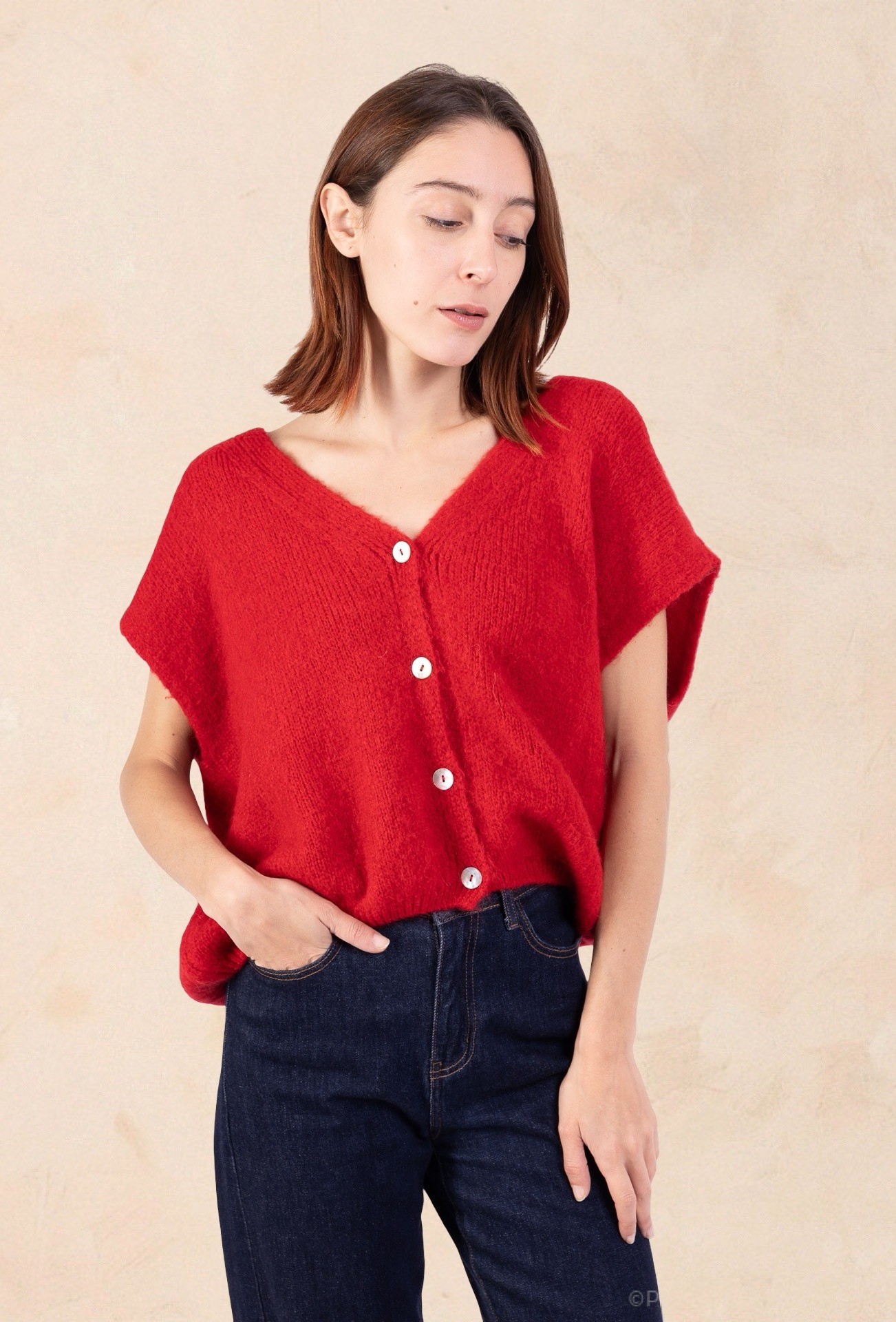 Grossiste AMARIA - Gilet Sans Manches Oversize – Maille Douce avec Boutons - ALAPAGA / LAINE - Qualité premium