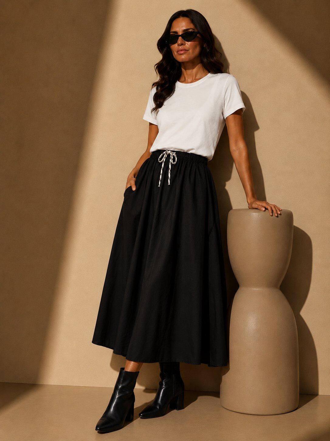 Grossiste AMARIA - Jupe longue ample avec taille à cordon - 100% COTON