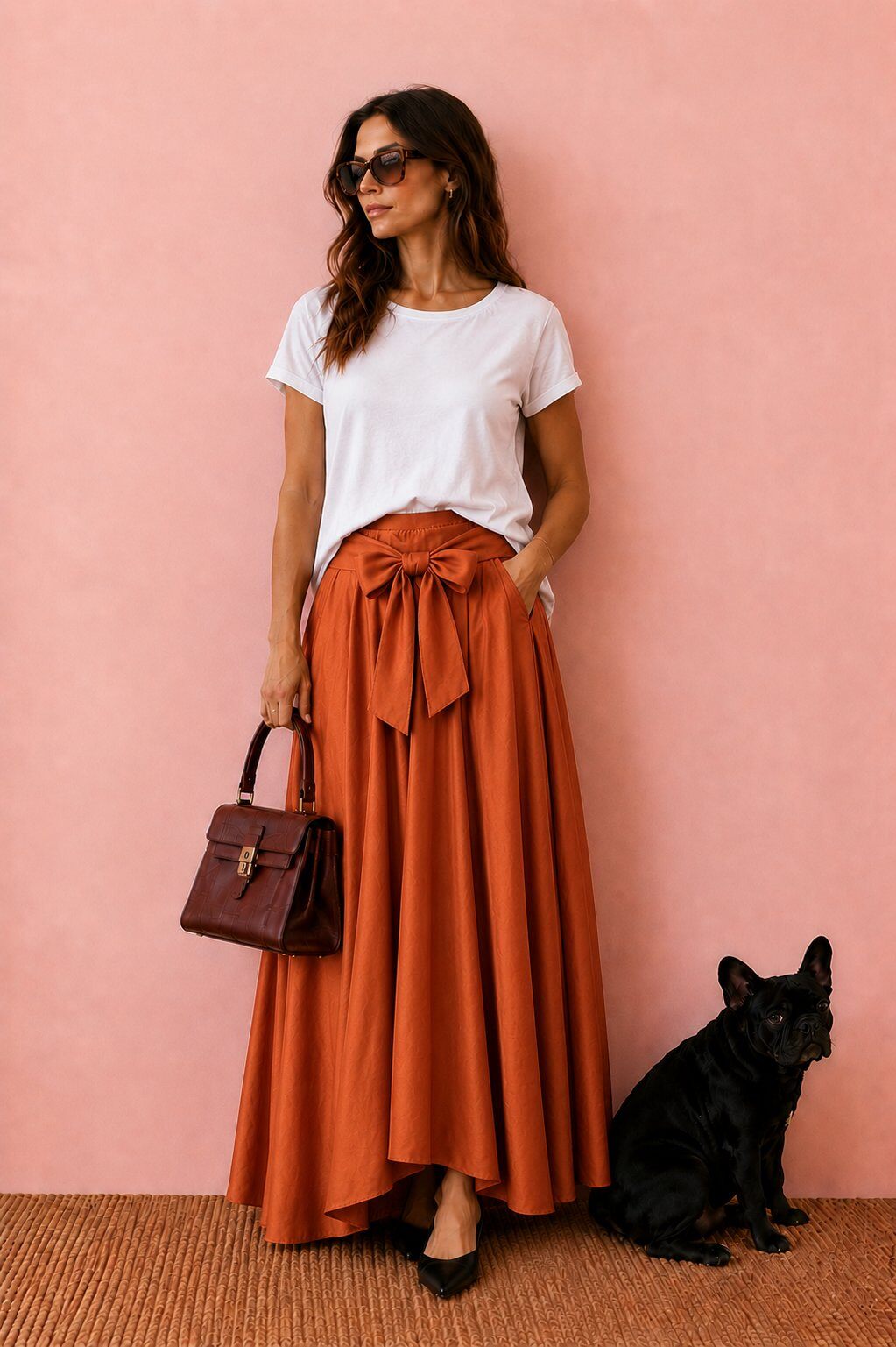Wholesaler AMARIA - Flowy Long Skirt with Tie Belt
