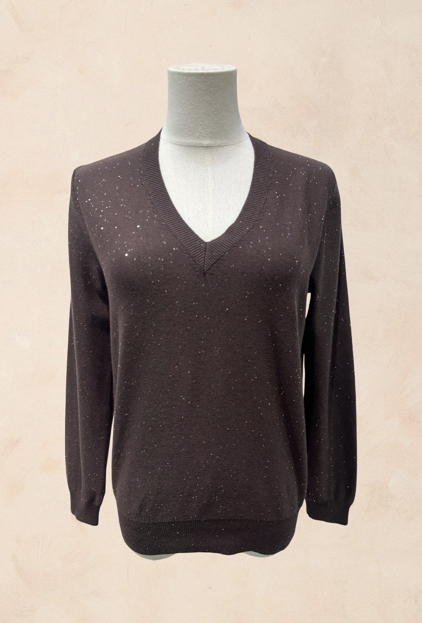 Wholesaler AMARIA - Black V-neck sweater – Fine knit with subtle sequins - VISCOSE