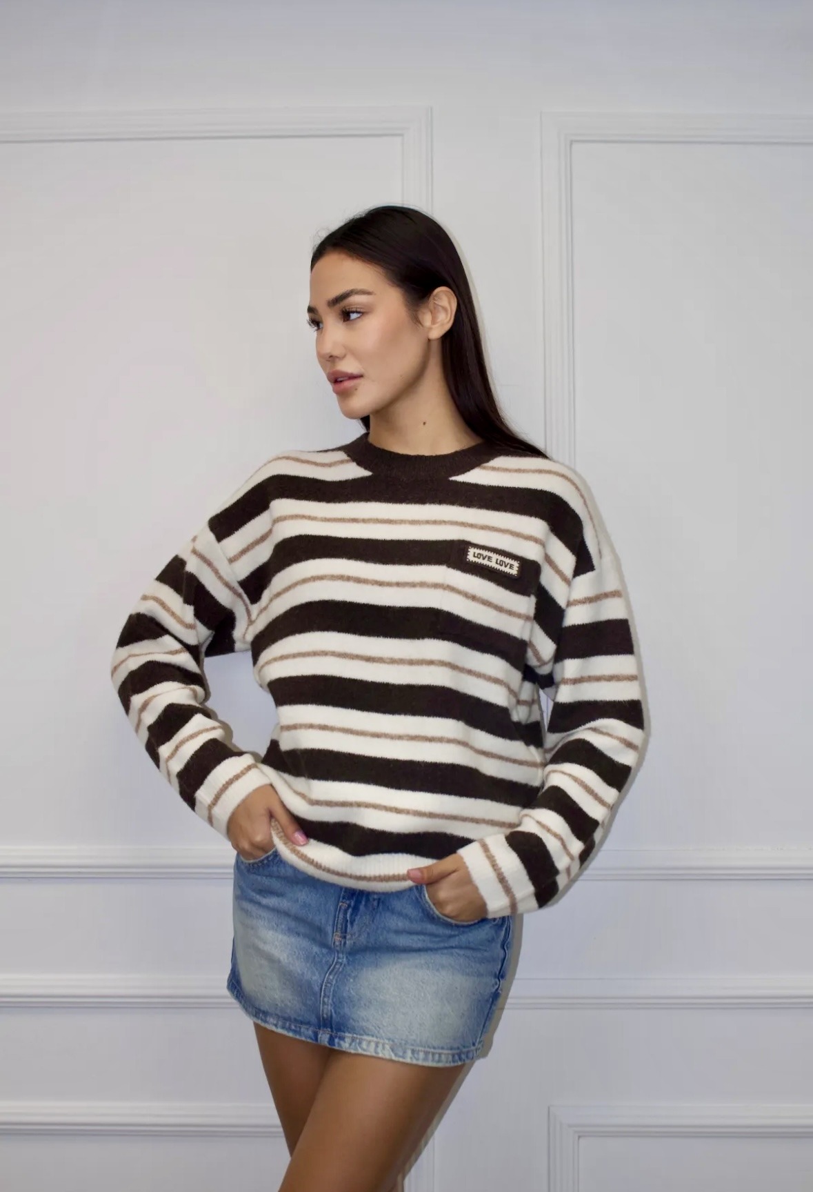 Grossiste AMARIA - Pull tendance marinière LOVE LOVE