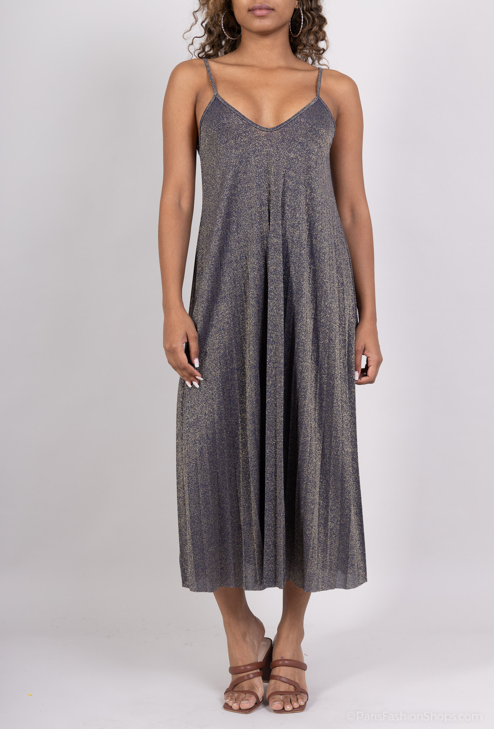 Grossiste AMARIA - Robe Longue Pailletée Lurex à Bretelles
