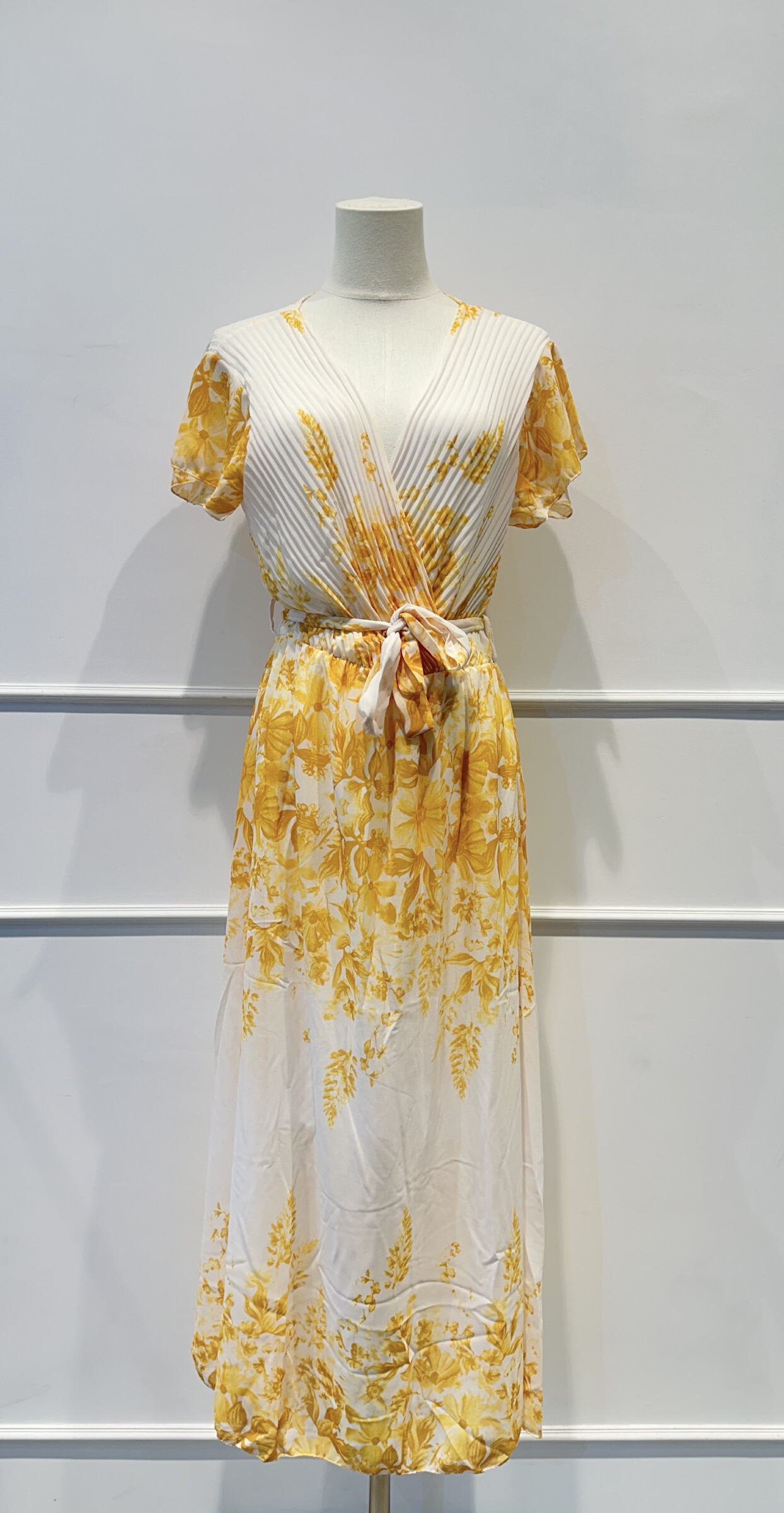 Grossiste AMARIA - Robe Longue Femme – Imprimé Floral Rose & Haut Plissé Croisé