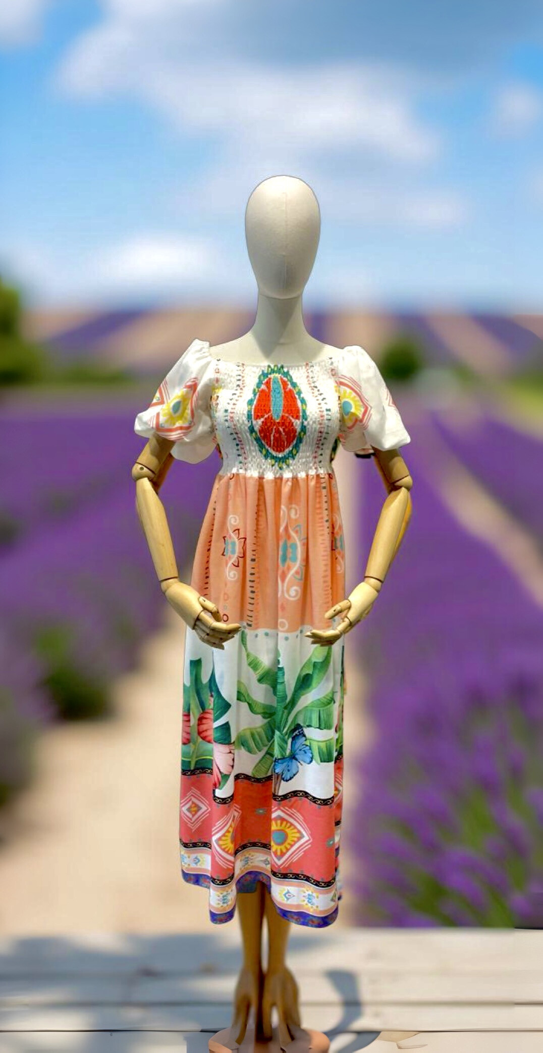 Wholesaler AMARIA - Puffy shoulder dress colorful mexican latina style