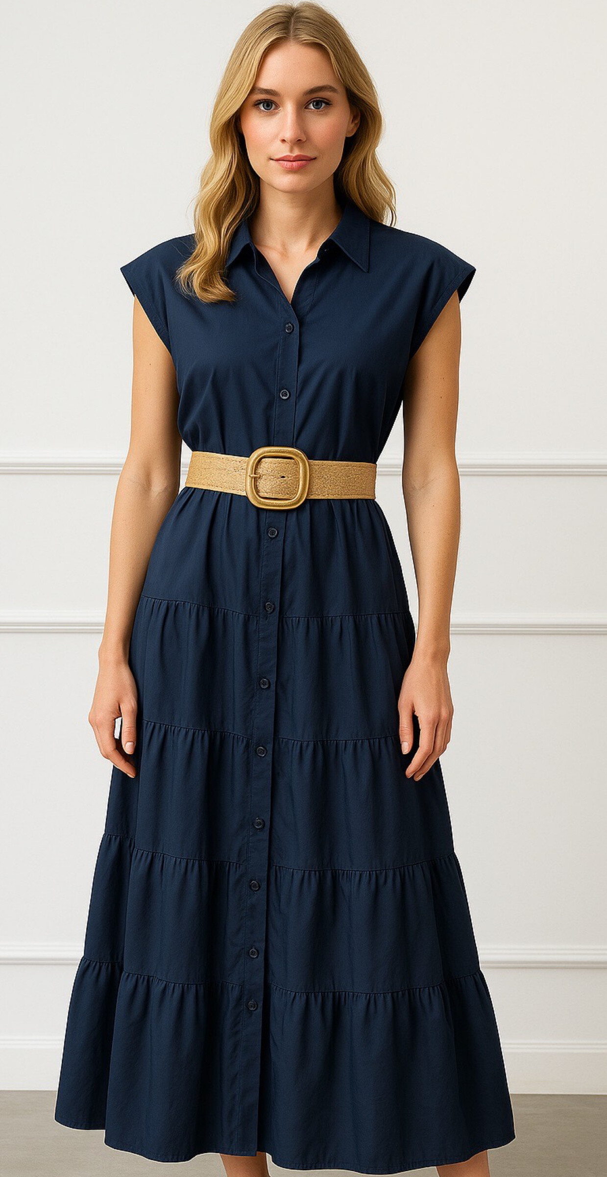 Wholesaler AMARIA - Long shirt dress with sleeve shirt collar belt