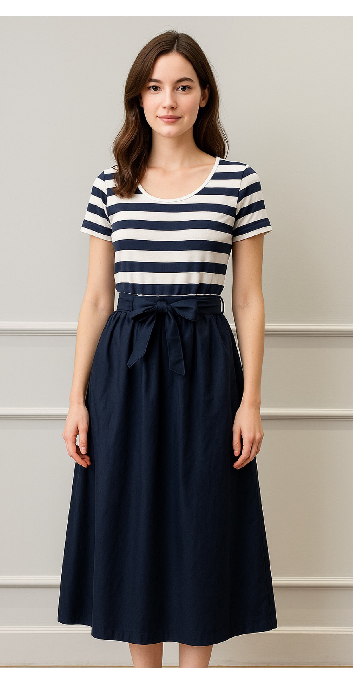 Wholesaler AMARIA - Long dress t-shirt pleated sailor belt at the waist