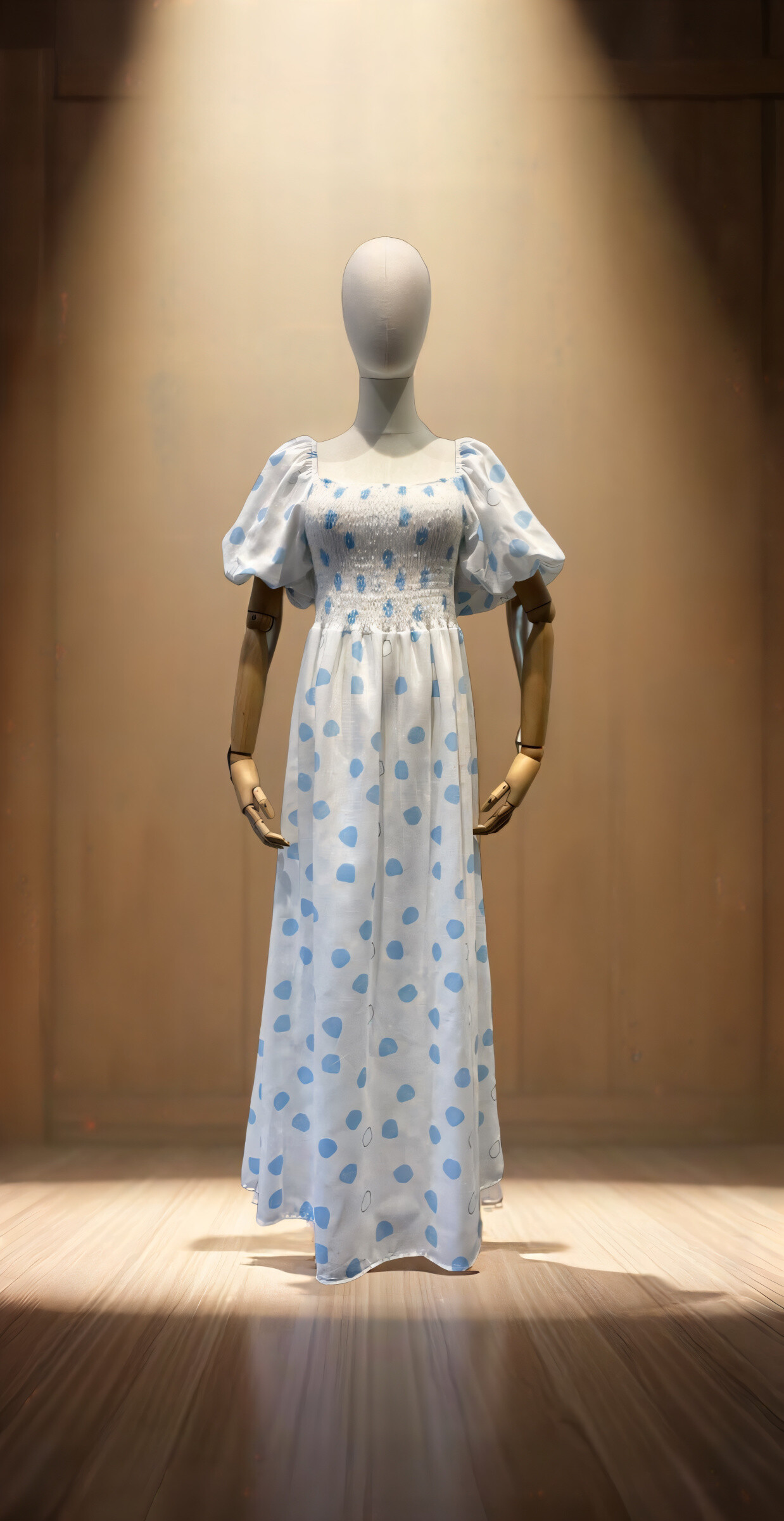 Vestido largo con mangas hinchadas Busto de humo verano - Cielo azul - 1 - formato grande