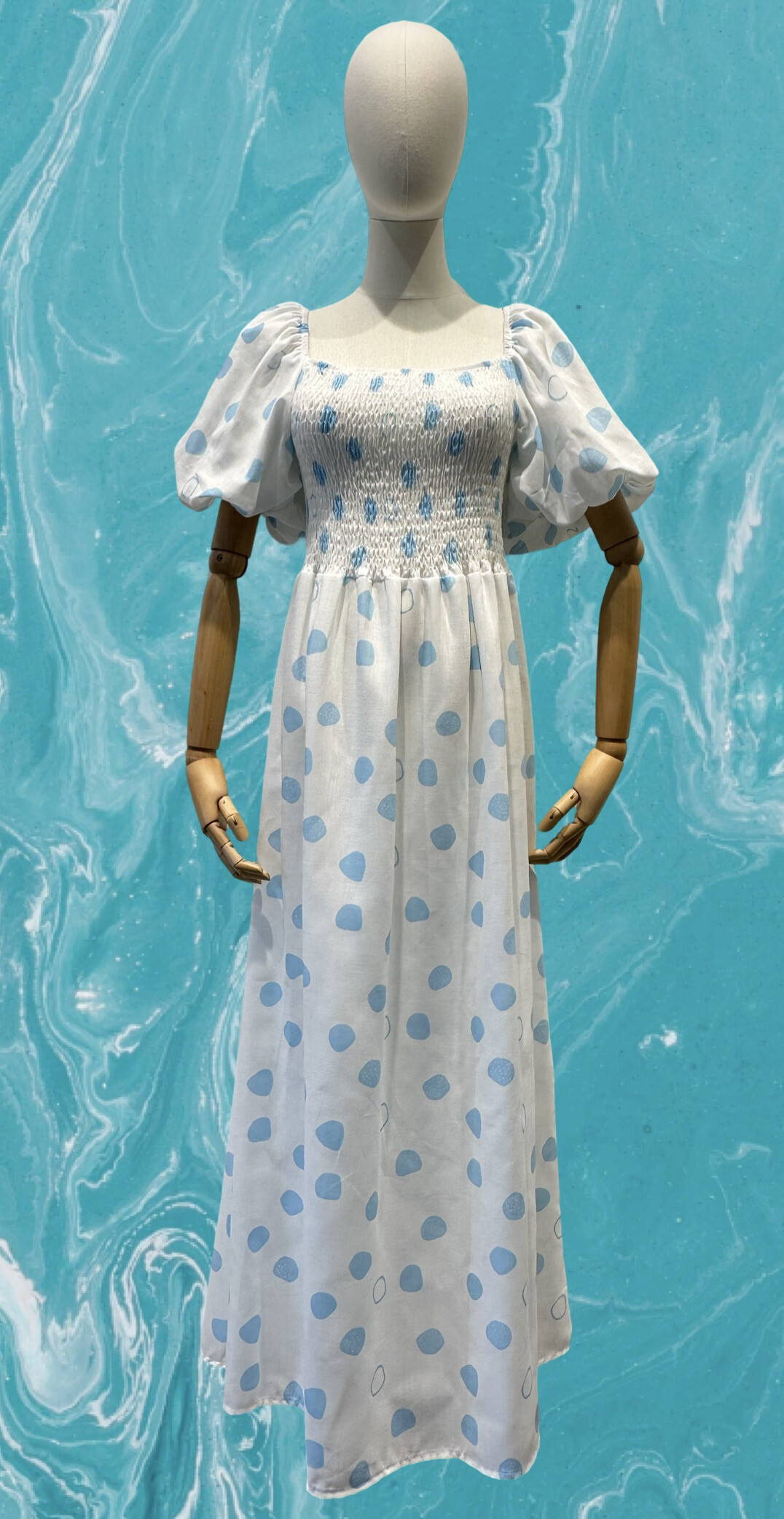 Vestido largo con mangas hinchadas Busto de humo verano - Cielo azul - 2 - formato grande