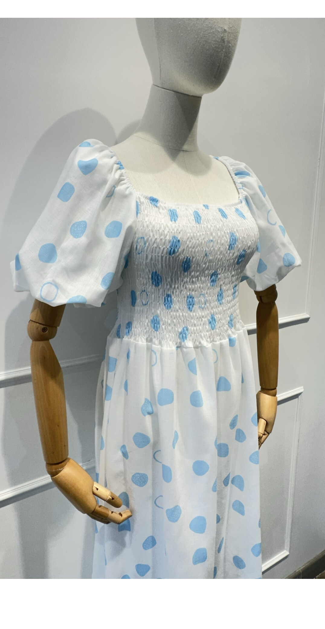 Vestido largo con mangas hinchadas Busto de humo verano - Cielo azul - 3 - formato grande