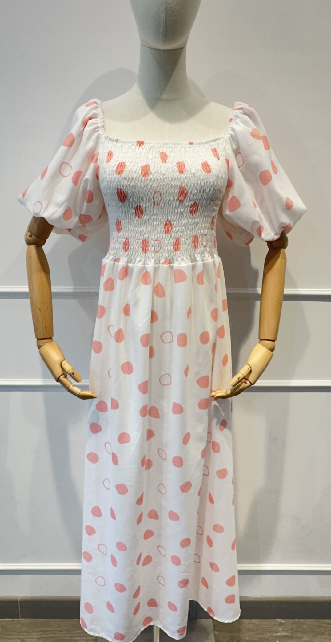Vestido largo con mangas hinchadas Busto de humo verano - Rosado - 4 - formato grande