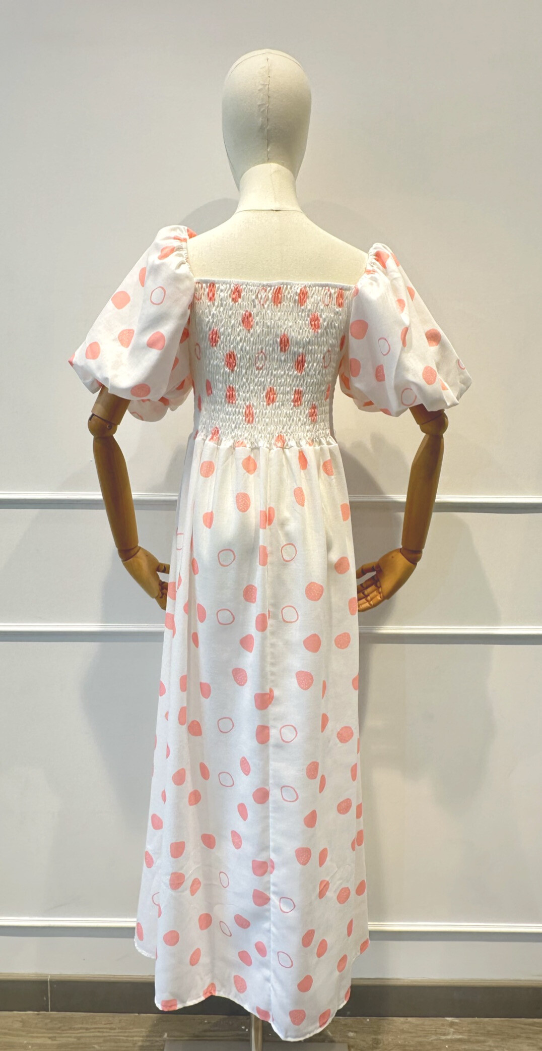 Vestido largo con mangas hinchadas Busto de humo verano - Rosado 5 - miniatura