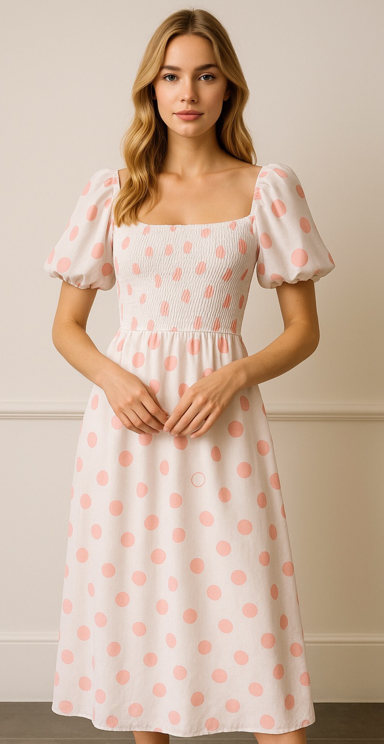 Wholesaler AMARIA - Long dress with puffy sleeves bust smoke summer