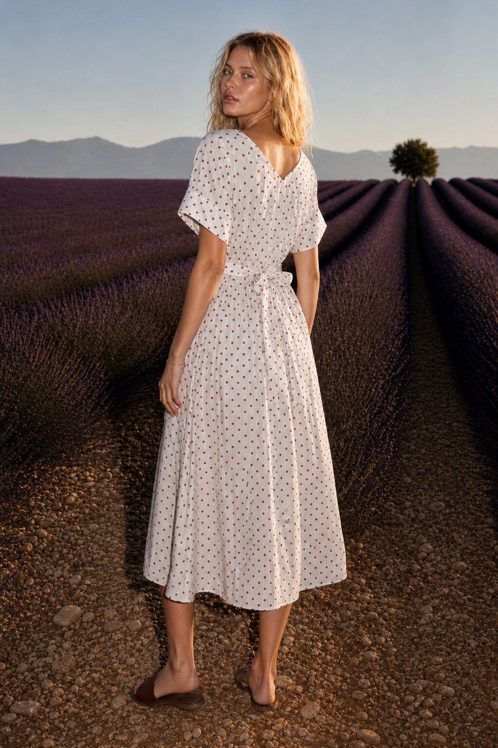 Mayorista AMARIA - VESTIDO LARGO FLUIDO DE LUNARES – CON CINTURÓN – ALGODÓN