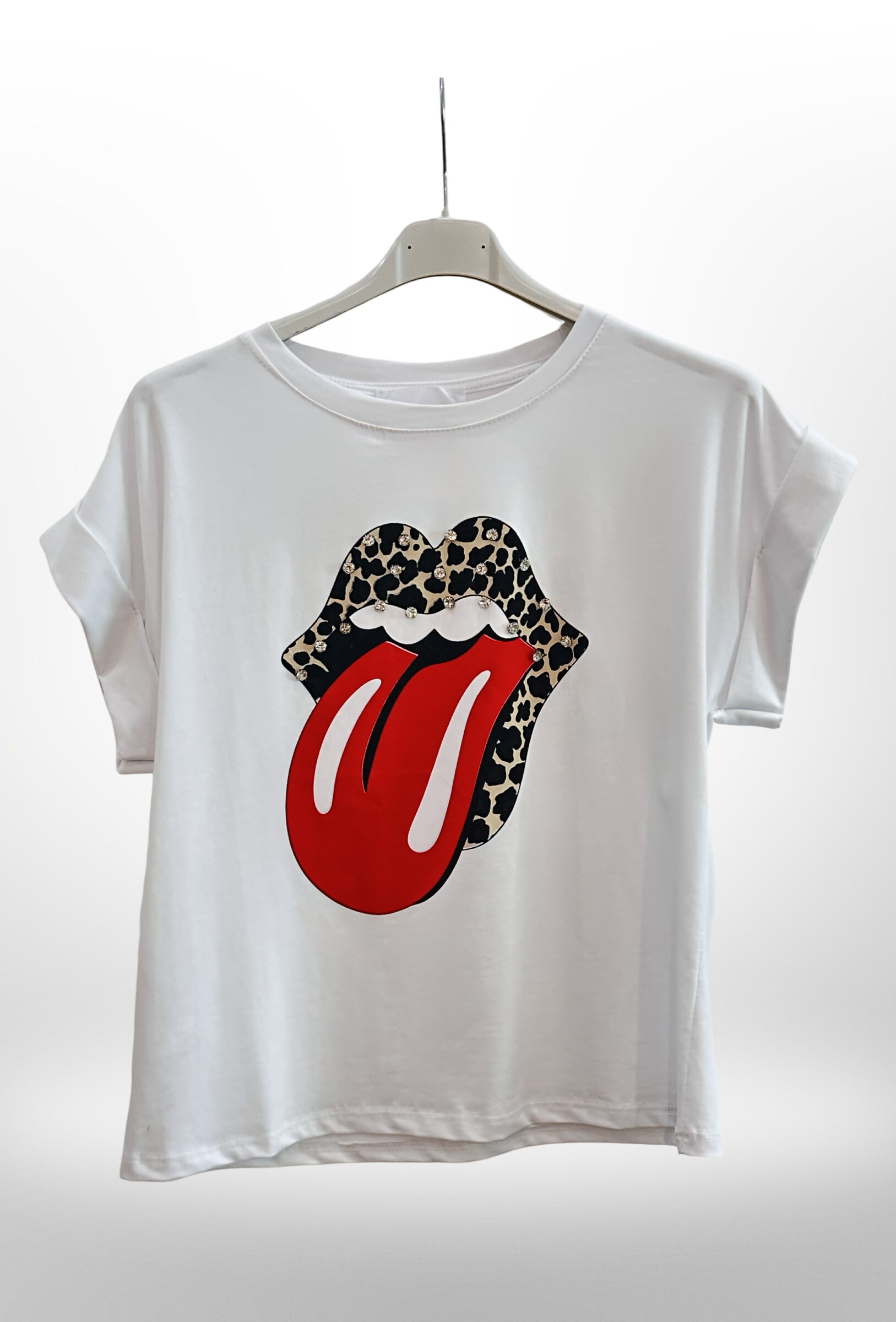 Grossiste AMARIA - T-SHIRT IMPRIMÉ BOUCHE ROCK'N'ROLL LÉOPARD
