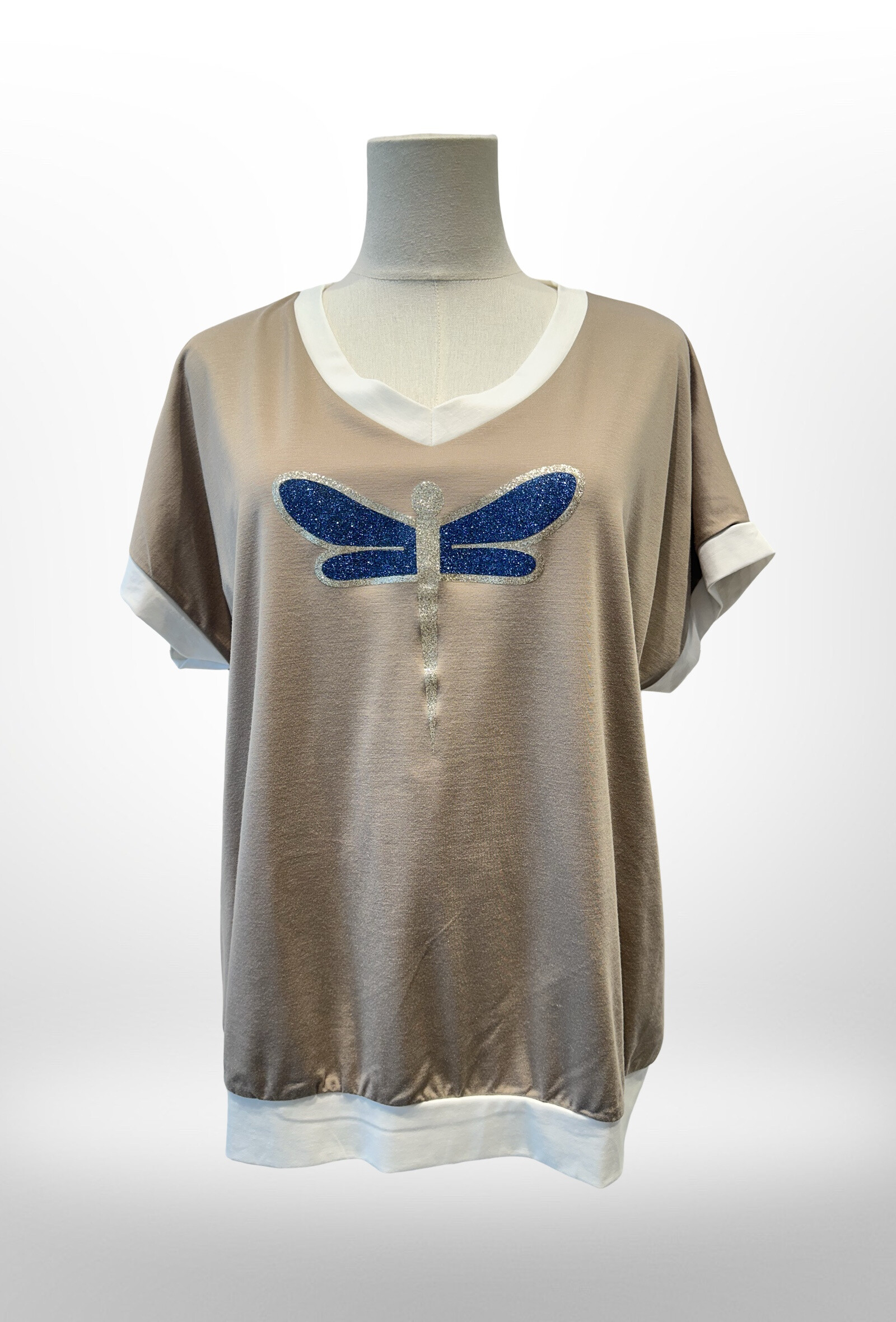 Grossiste AMARIA - T-shirt Bleu Libellule Pailletée