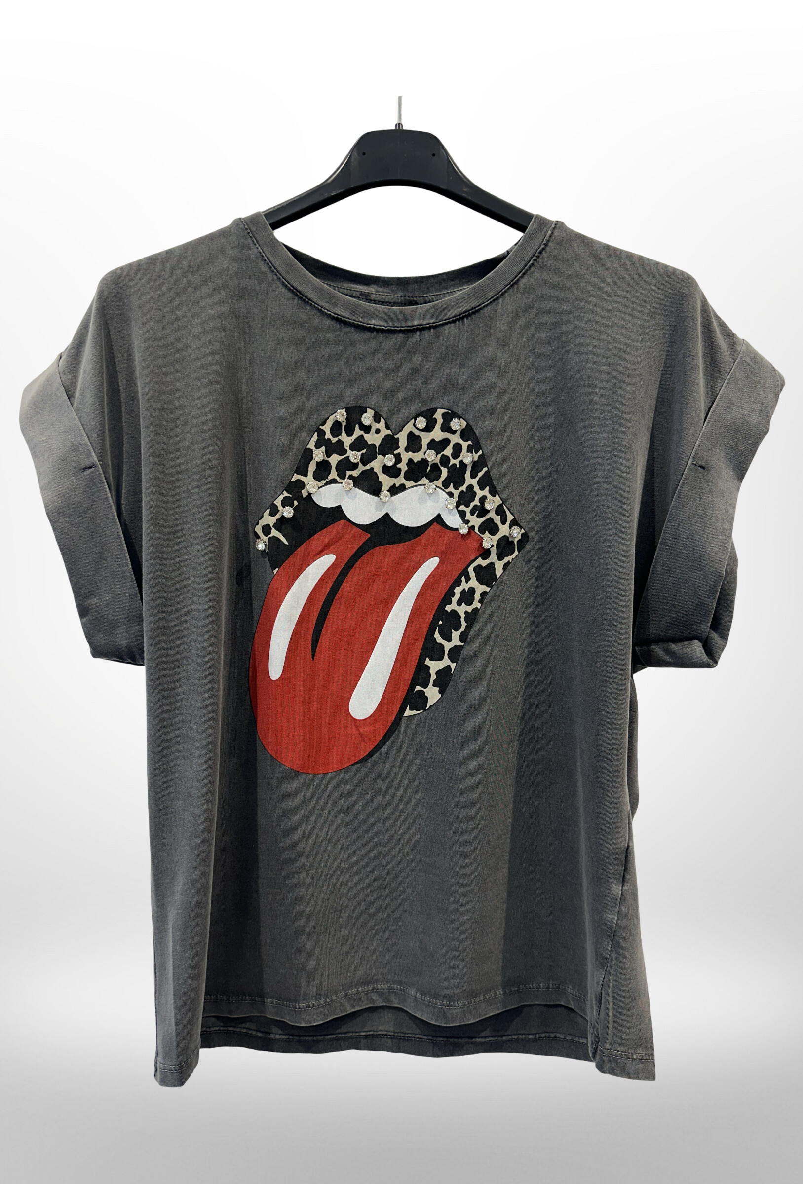 Grossiste AMARIA - T-SHIRT IMPRIMÉ BOUCHE ROCK'N'ROLL LÉOPARD