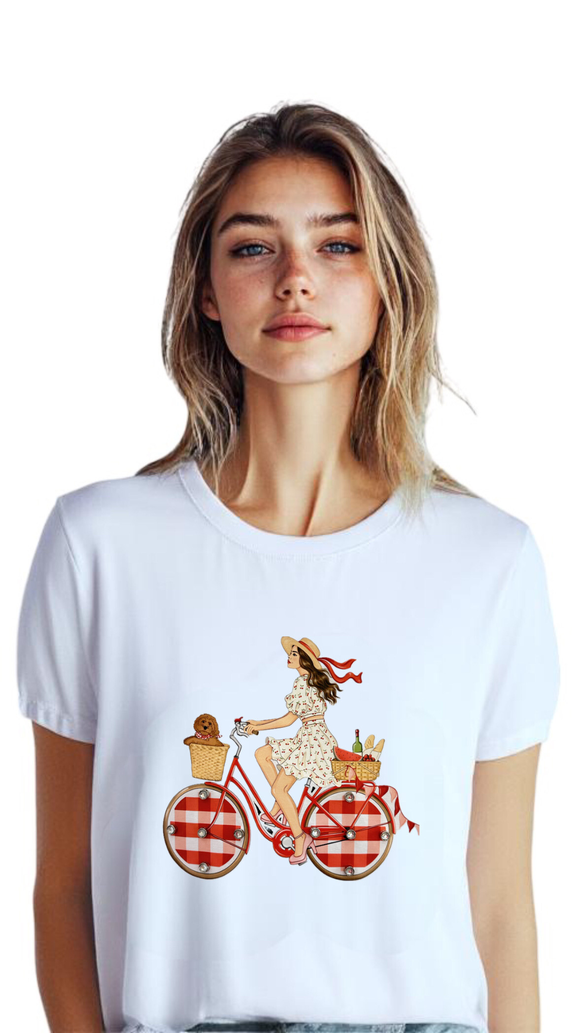 Wholesaler AMARIA - Cycle/ White T-shirt Short sleeves Bicyclette, Small embroidered diamonds