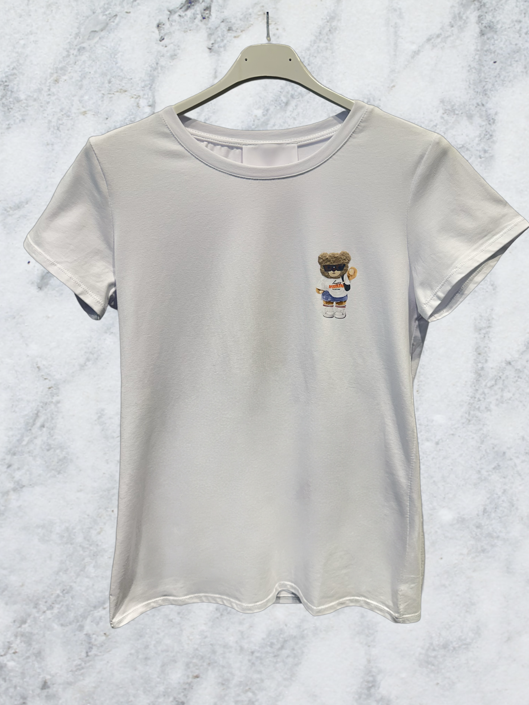 Wholesaler AMARIA - White t-shirt Bear Ourson Mini Short sleeves