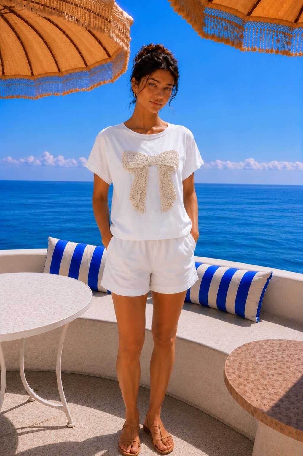 Wholesaler AMARIA - White T-shirt with Large 3D Bow Trendy Cute Summer – Made in Italy - COTTON