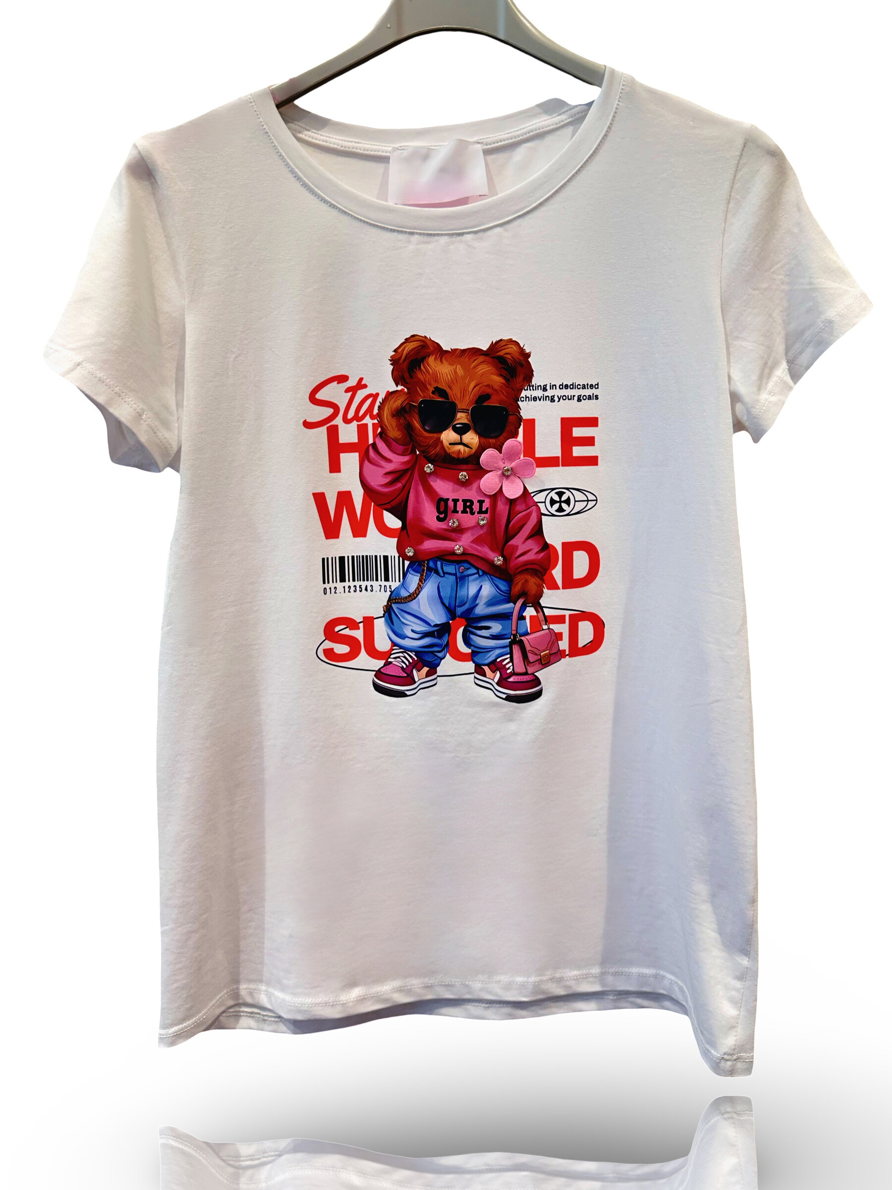 Wholesaler AMARIA - Bear Sh/ White T-shirt short sleeves Badass bear, embroidered diamonds