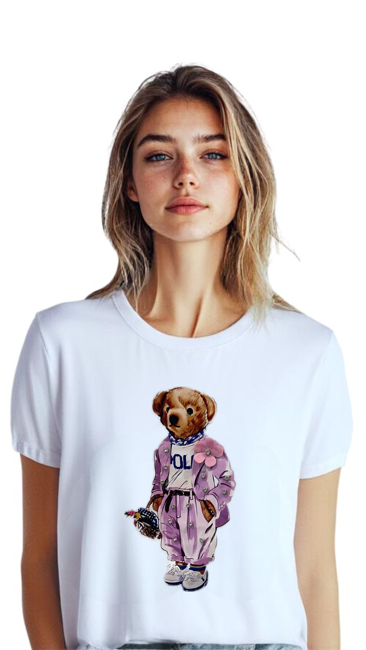 Wholesaler AMARIA - Bear/ white t-shirt short sleeves elegant, small decorative diamonds