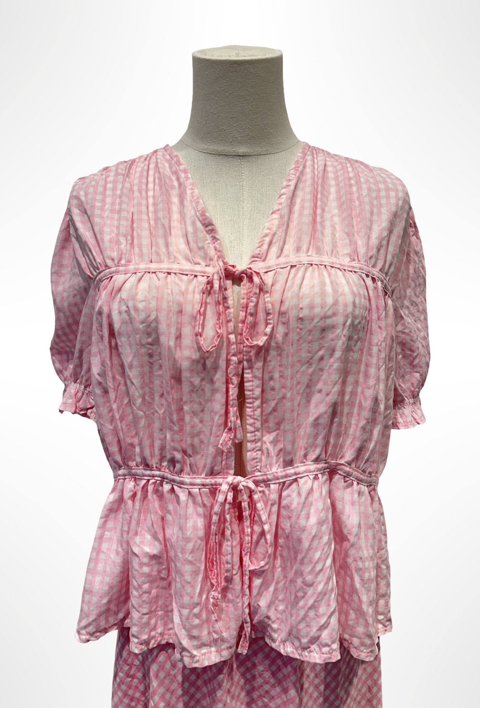 Grossiste AMARIA - Top vichy noeur manche bouffantes