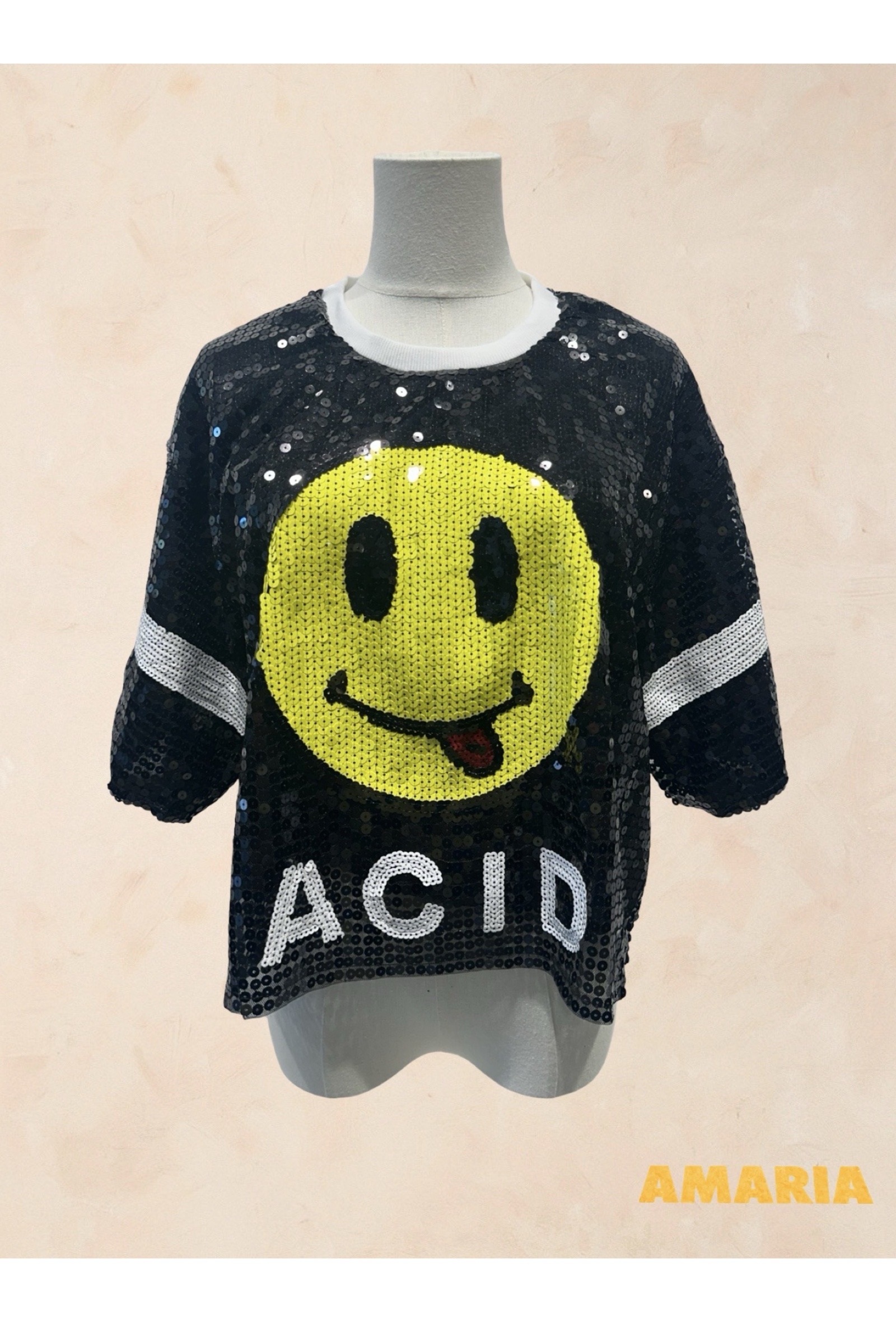 Wholesaler AMARIA - Short Sleeve T-shirt with Smiley Sequins ACID