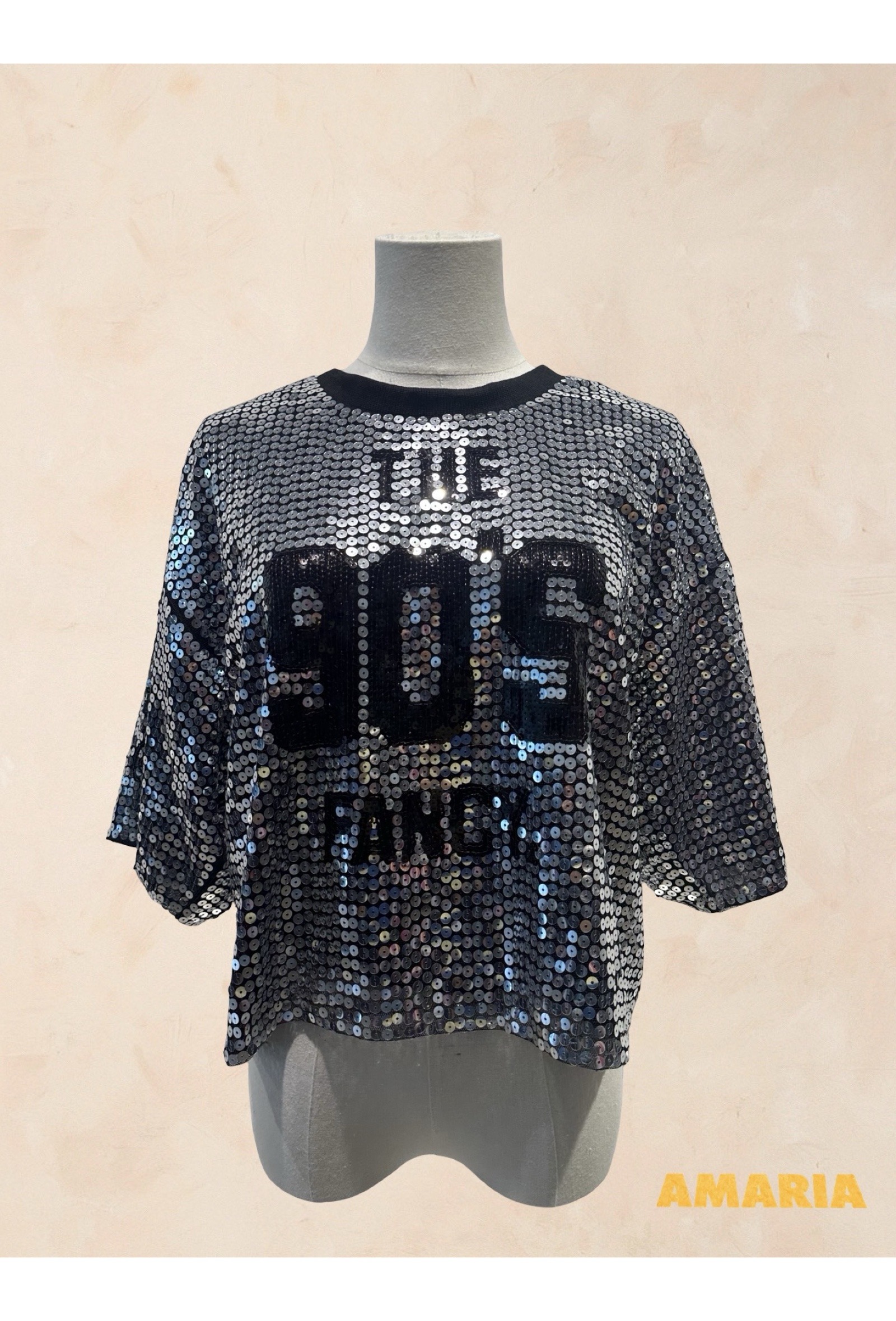 Wholesaler AMARIA - Black Sequin Short Sleeve T-shirt THE 90'S FANCY