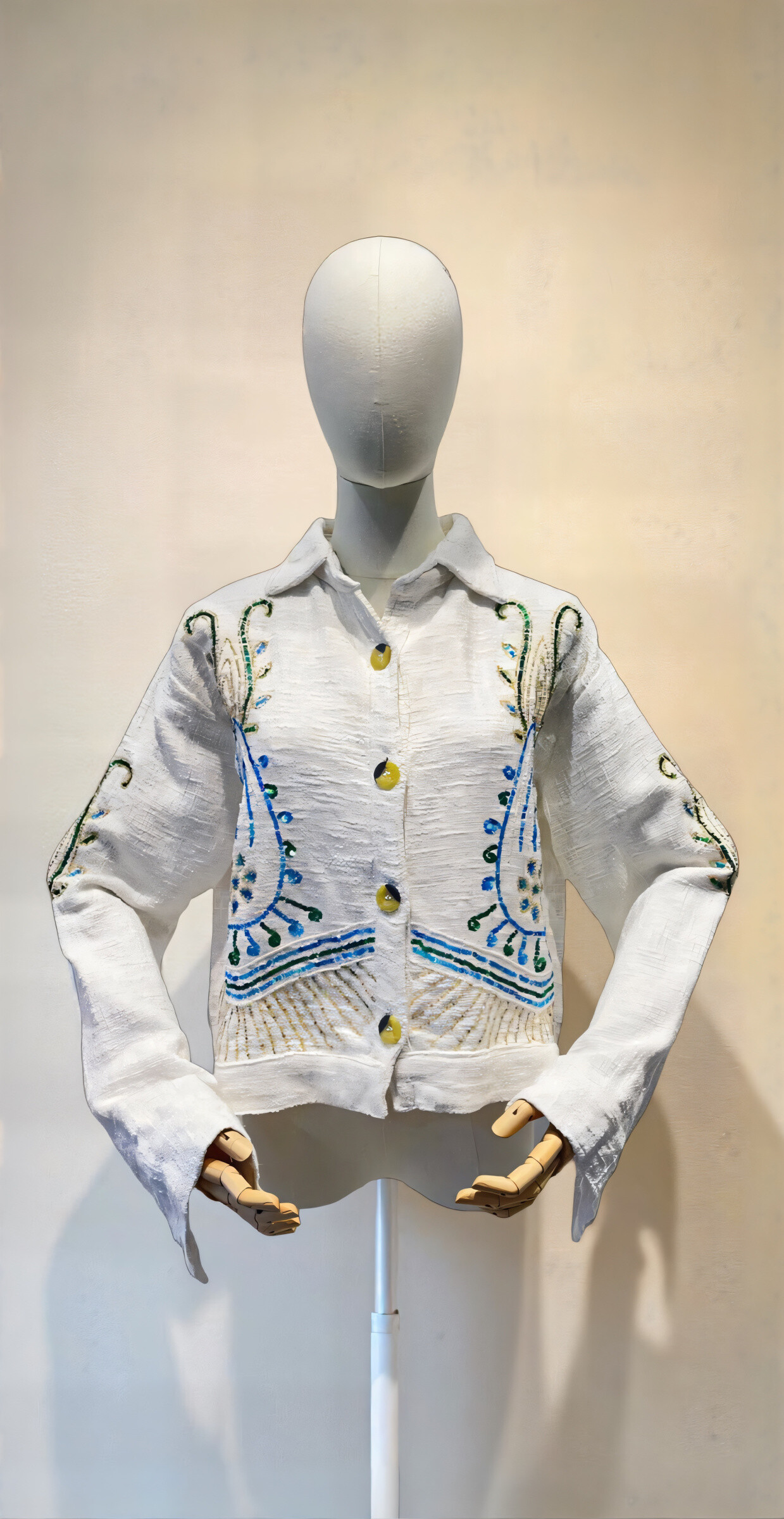 Wholesaler AMARIA - White long sleeve buttons jacket colored glitter embroidery