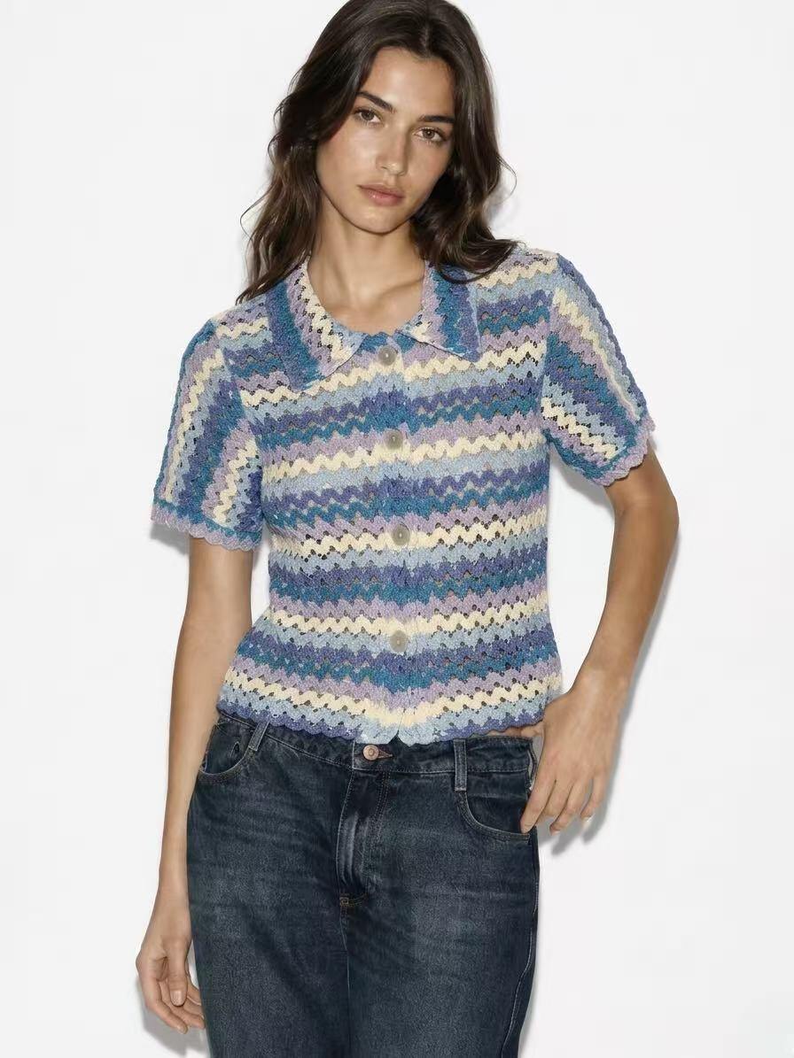 Mayorista Amelé - Blusa de Crochet Multicolor con Cuello