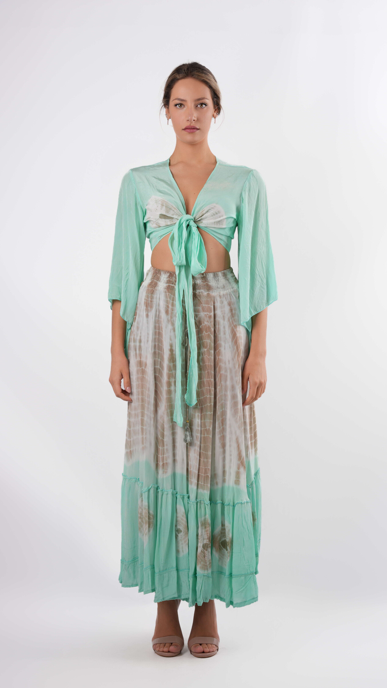 Wholesaler Amele - Boho Tie-Dye set-Top knotted and long skirt