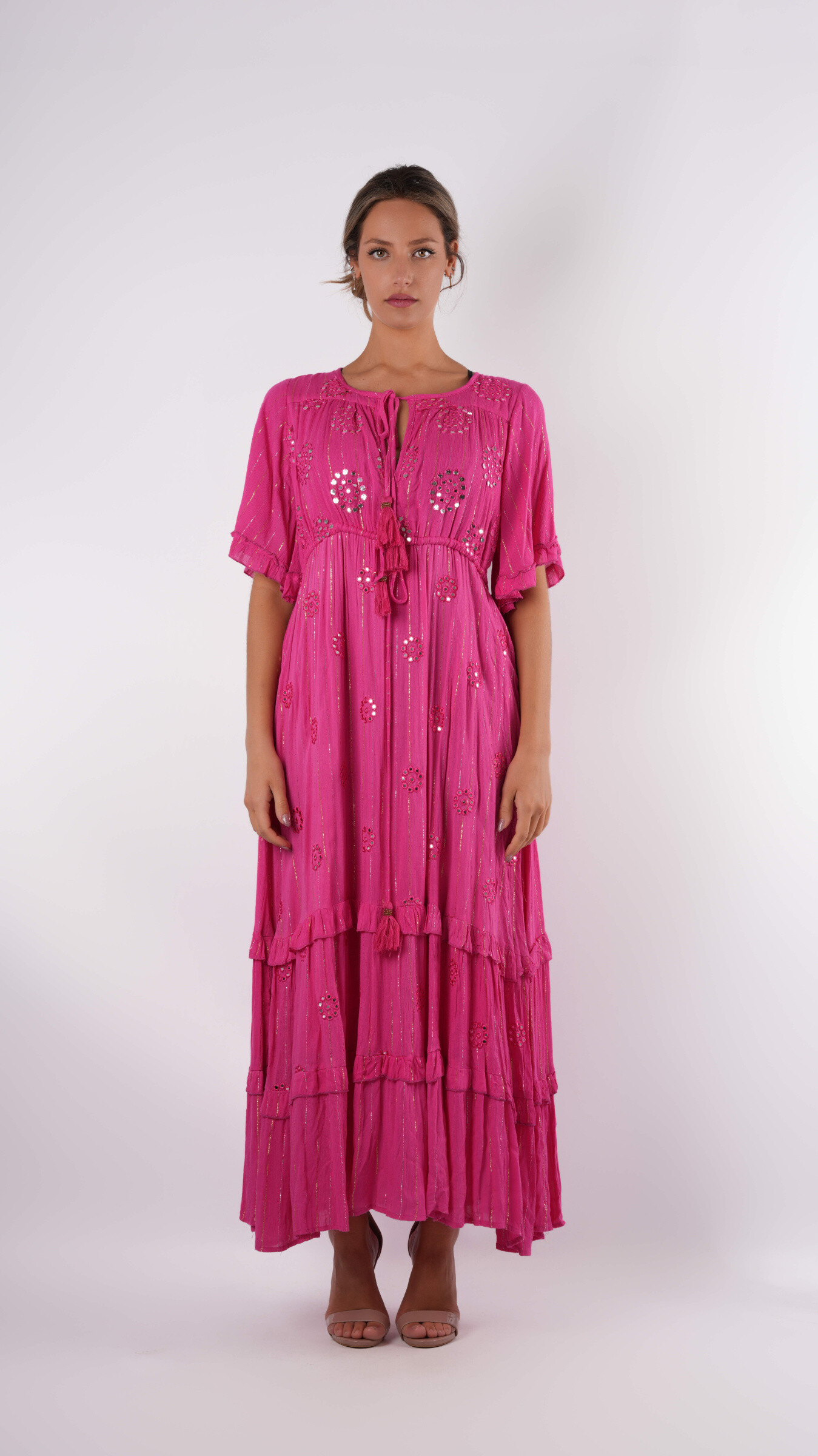 Wholesaler Amele - Long dress with mirror details and ruffles