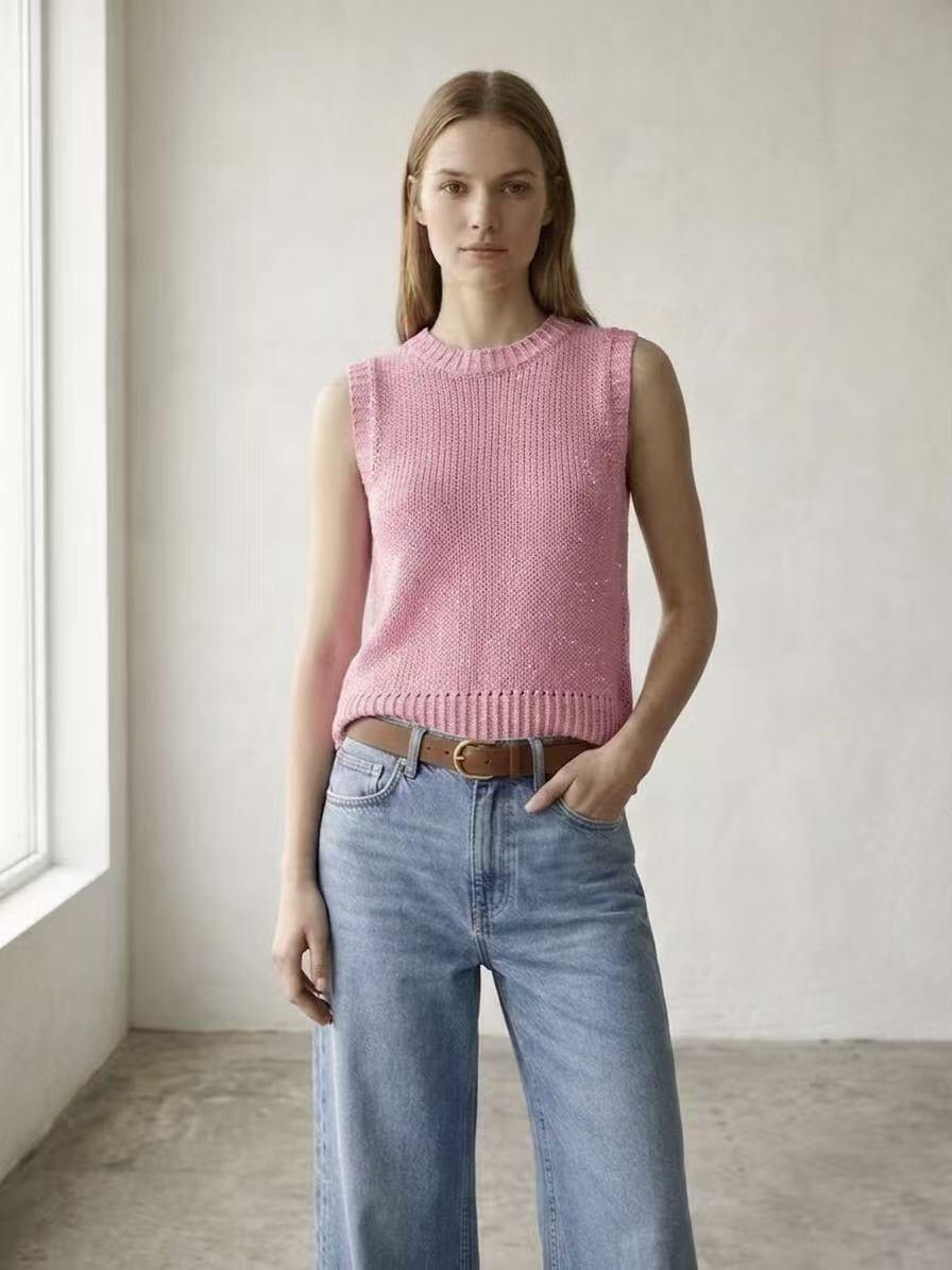 Grossista Amelé - Gilet in maglia con collo rotondo