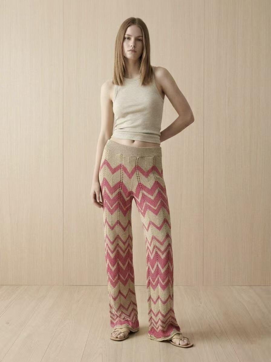 Grossista Amelé - Pantaloni in maglia jacquard con motivo zig-zag