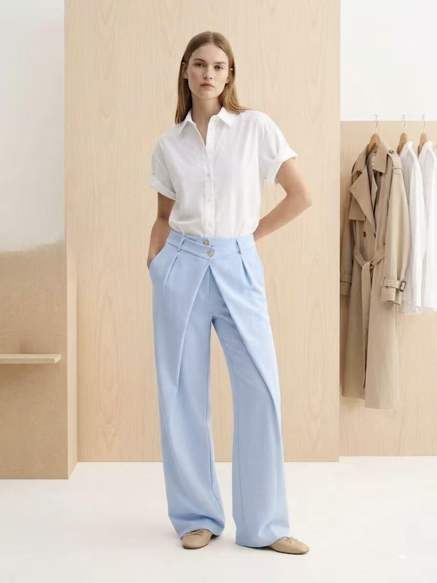 Grossista Amelé - Pantalone palazzo a vita alta con piega frontale