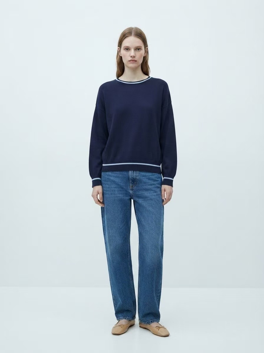 Grossiste Amelé - Pull ras du cou avec bordures contrastées