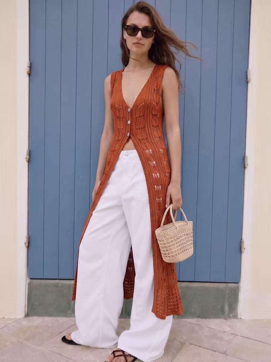Wholesaler Amelé - Long openwork cardigan with crochet effect