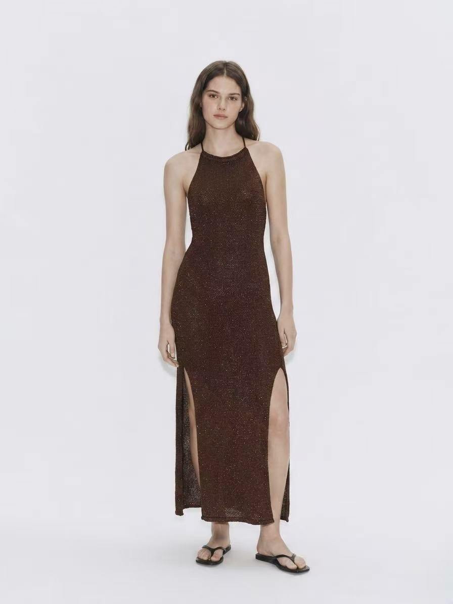 Mayorista Amelé - Vestido Largo Laminado con Doble Abertura