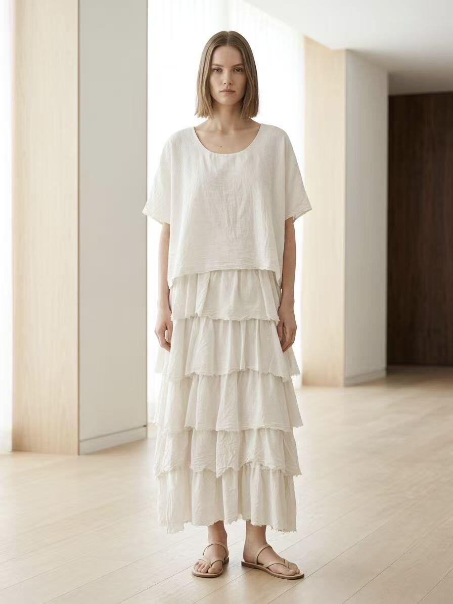 Mayorista Amelé - Vestido largo con volantes de efecto fluido