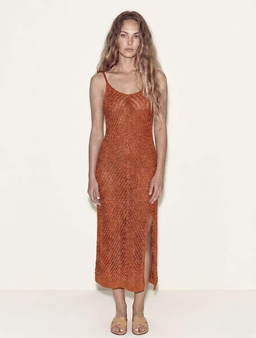 Mayorista Amelé - Vestido largo con tirantes finos, con detalles calados y abertura