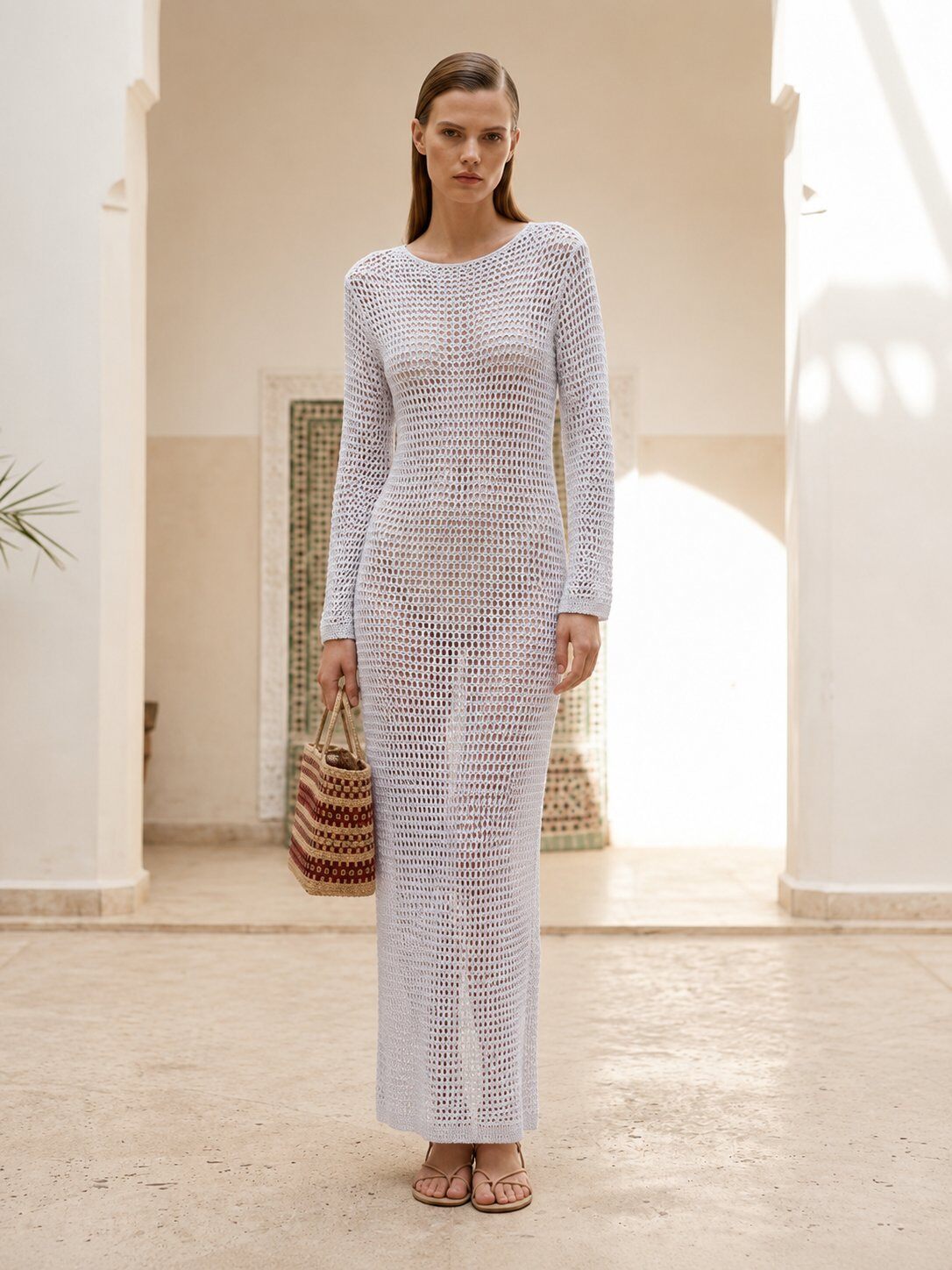 Großhändler Amelé - Langes durchbrochenes Kleid im Häkel-Look