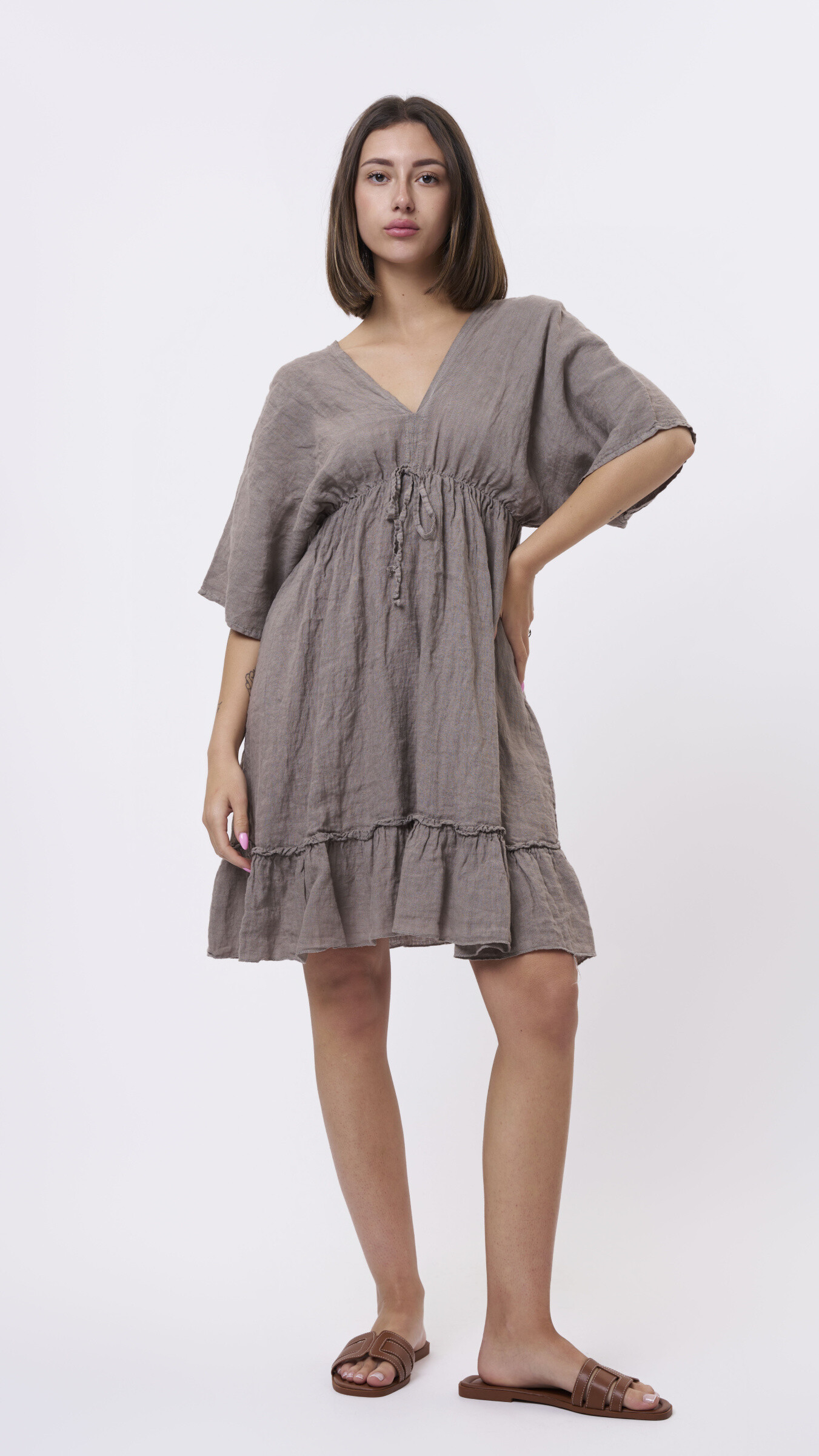 Mayorista Amele - Vestido corto en tela natural con rizos