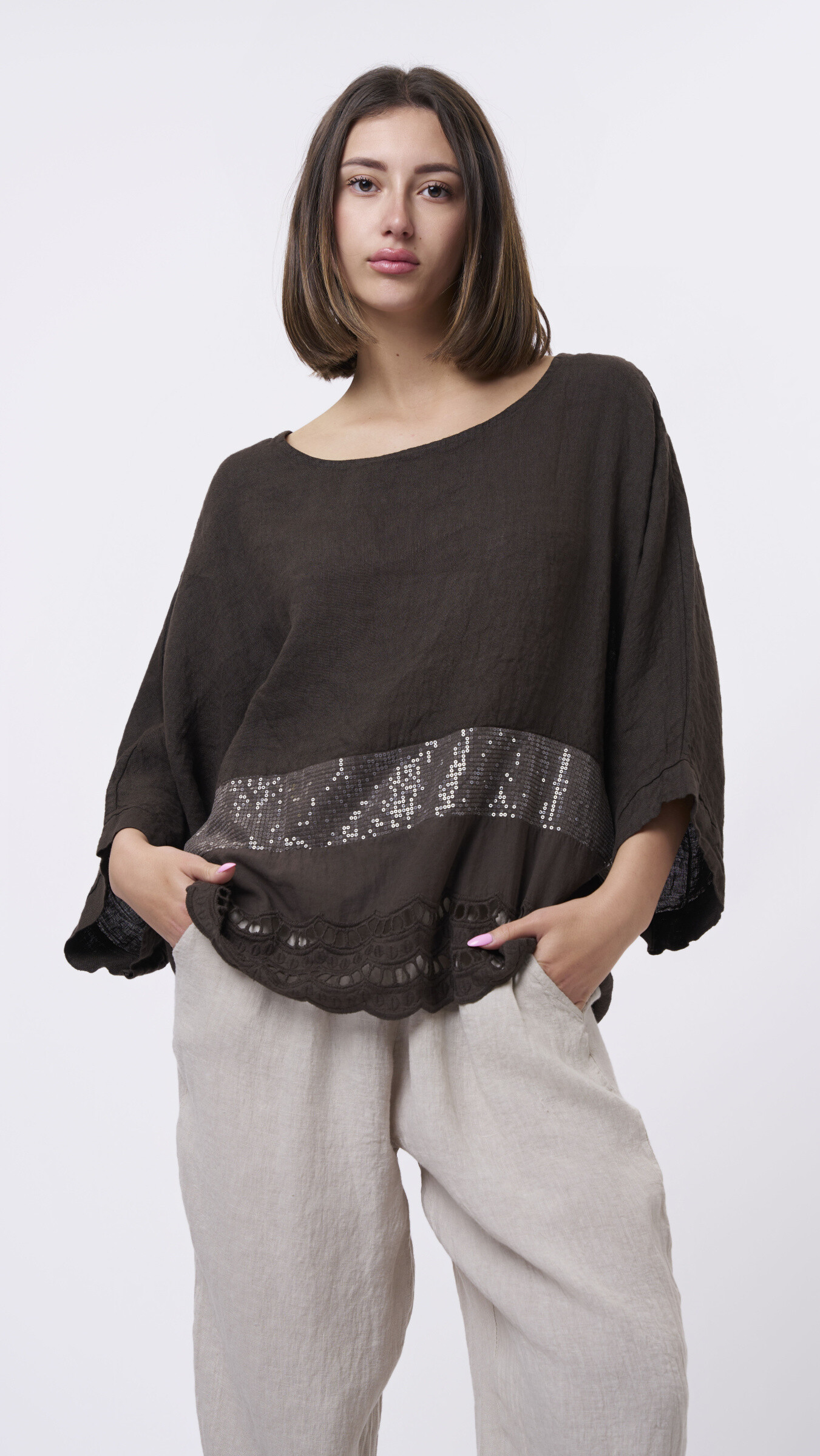 Wholesaler Amele - Natural fabric shirt inserts of sequins and lace